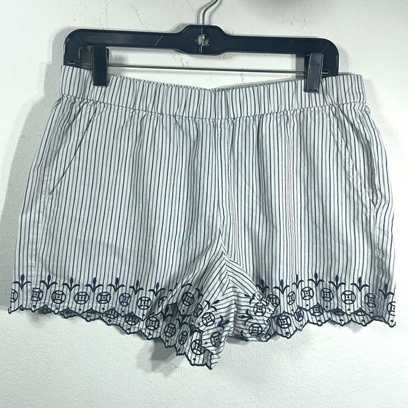 Madewell‎ Sleep Shorts, Jardin Stripe Embroidered Scalloped Hem with Pockets,M - Picture 2 of 11